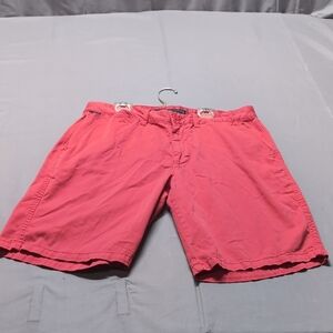 Halsey Vintage 1944 Mens Chino Shorts Size 34 Coral Red Cotton Flat Front Golf